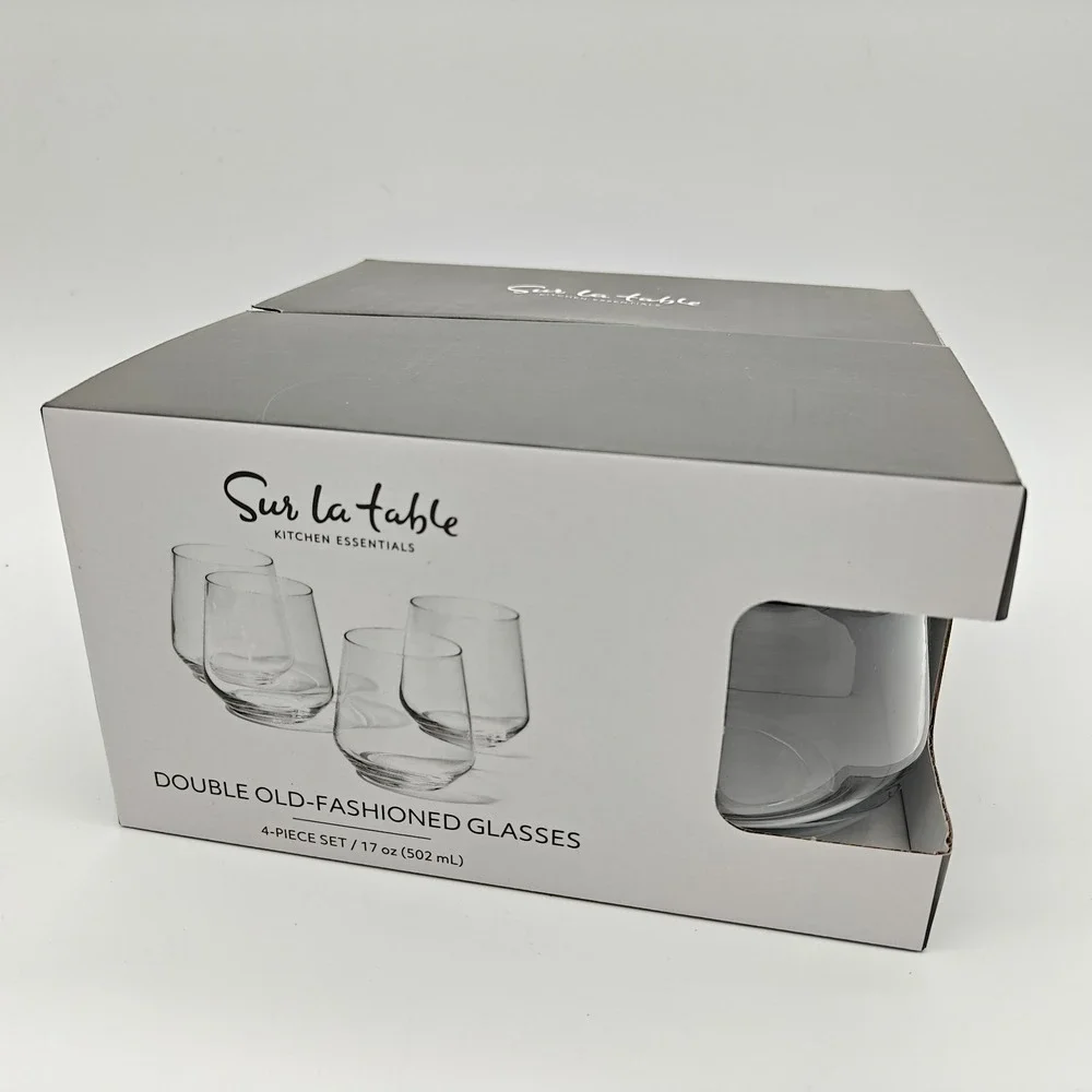 Sur La Table Kitchen Essentials Double Old-Fashioned Glasses 17oz Set of 4 NIB